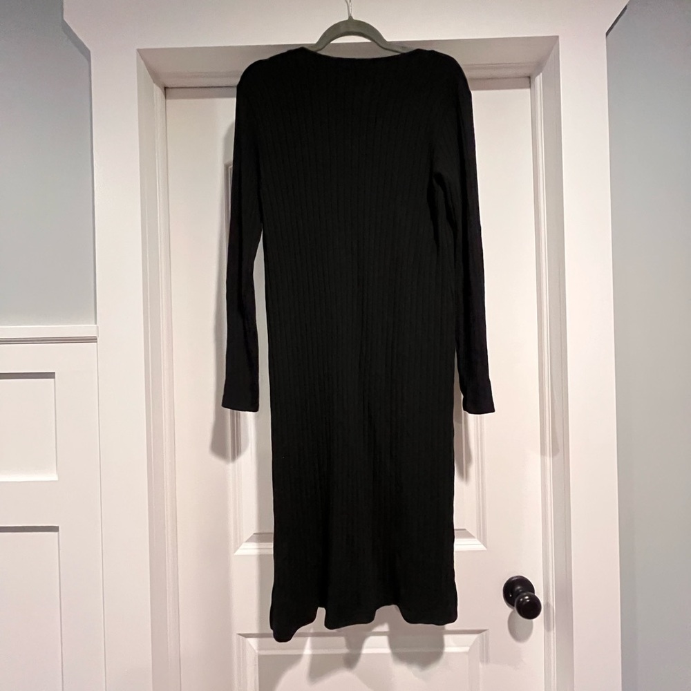 Michael Stars Black Ribbed Knit Long Sleeve Midi Dress - Picture 2 of 3